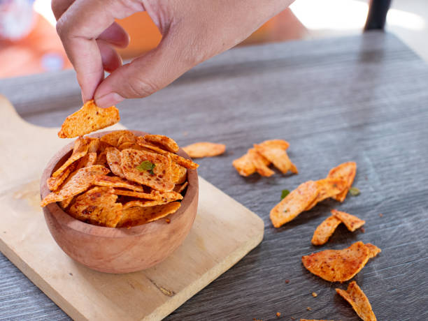 istock basreng or spicy chips made from fried baso. A typical Sundanese, Indonesian spicy crispy snack. 1493924022