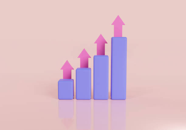 istock Bar chart with arrow up icon isolated on pink background. Data analysis concept. Growth and changes in value, Growing bars, business growth process, growth business success. 3d render illustration 1493924091