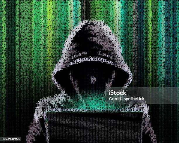 Hacker And Laptop Made Of Binary Code Ones And Zeros Stock Illustration ...