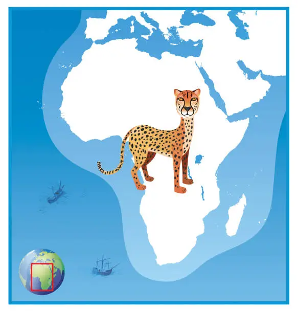 Vector illustration of Northeast African Cheetah in Africa Map