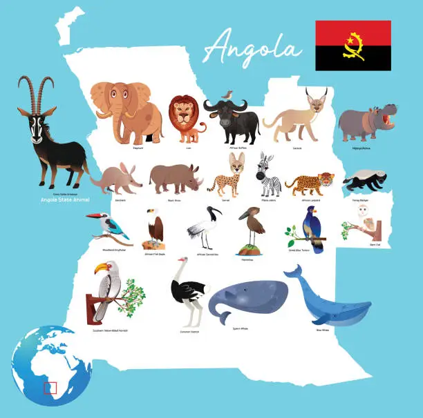 Vector illustration of Animals in Angola Map