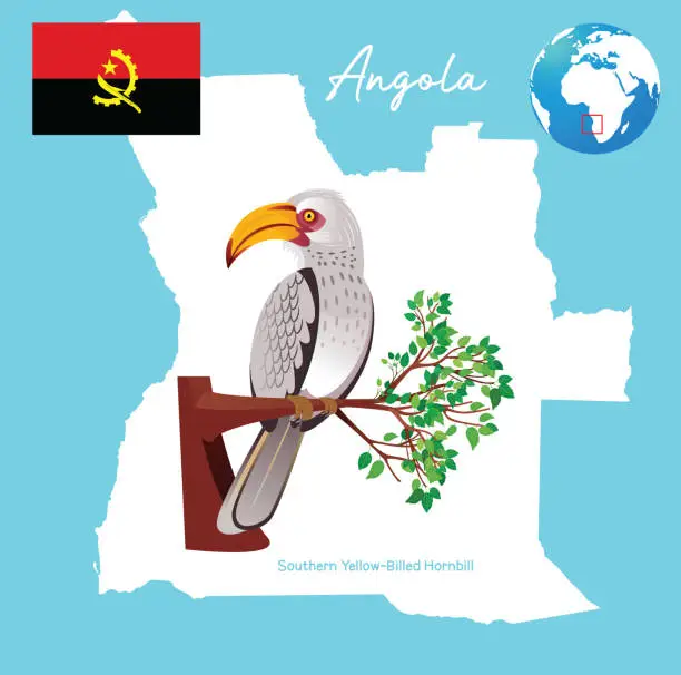 Vector illustration of Yellow-Billed Hornbill in the Angola