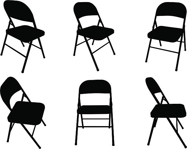 Fold Out Chair Silhouettes Silhouetted vector illustrations of a metal fold out chair, from six different angles. folding chair stock illustrations