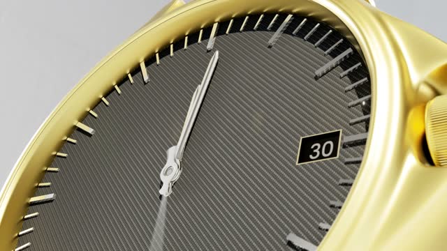 Gold Watch - Clock Gold Colored - Time Telling On The Clock - Timepiece Concept - 4K Resolution