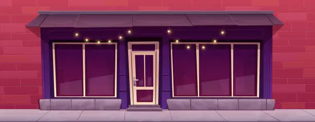 Vector illustration of Shop facade with garland. Traditional store front
