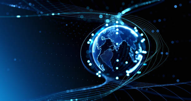 istock Earth sphere hologram and digital lines connection, cyberspace and technology 1493938422