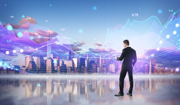 istock Man with smartphone in New York, graphs 1493938437