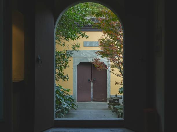 istock a door is opened on a narrow walkway in a hallway 1493939187