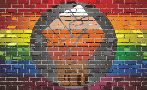 Vector illustration of Queer People of Color Flag on brick wall