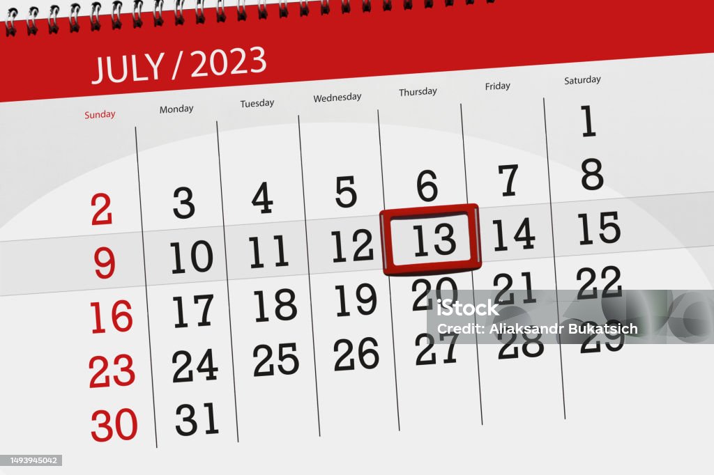 달력 2023 마감일 일 월 페이지 주최자 날짜 7월 목요일 13번 7월에 대한 스톡 벡터 아트 및 기타 이미지 - 7월, 달력 ...
