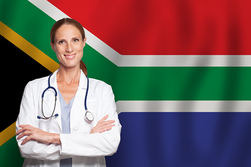 South African general practitioner gp on the flag of South Africa