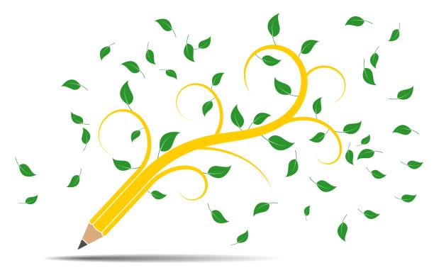 Pencil like a tree, concept acology Pencil like a tree, concept acology and recycle writing tools stock illustrations