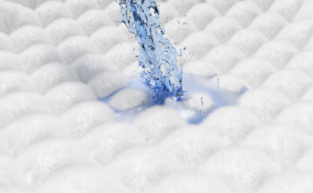 3d water splash on absorbent pad, synthetic fiber hair with arrow ventilate shows, support cooling concept, 3d render illustration