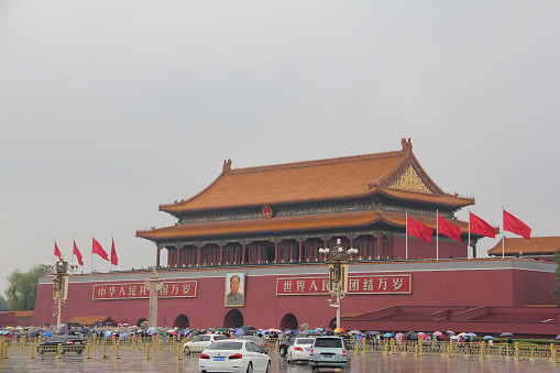 View inside the Forbidden City, Beijing, China. The Forbidden City has traditional Chinese architecture and is also known as the Palace Museum Beijing