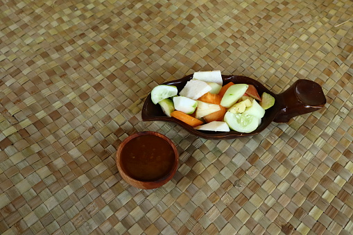 Traditional roadside snacks, rujak, consists of various kinds of sliced ​​fresh fruit