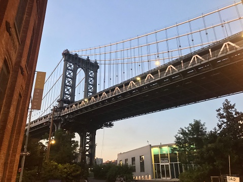The Manhattan Bridge is a suspension bridge that crosses the East River in New York City, connecting Lower Manhattan at Canal Street with Downtown Brooklyn at the Flatbush Avenue Extension.