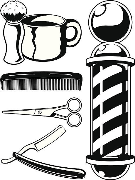 ilustraciones, imágenes clip art, dibujos animados e iconos de stock de ilustración de barbería - barbers pole