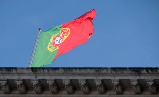 istock Portuguese flag waving in the wind 1493958690
