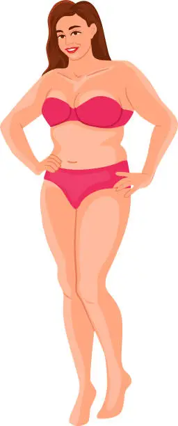 Vector illustration of Plus size European woman posing in underwear