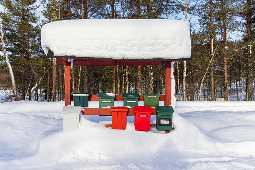 Snow covered mailboxes in Lapland, Finland