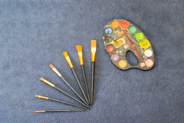 Set of watercolor paints with copy space