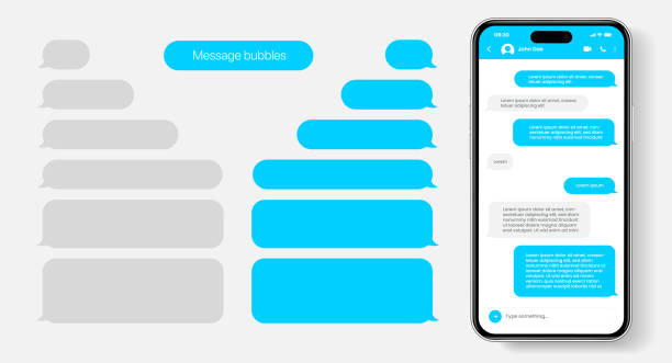 message smartphone template. mobile chatting sms app template bubbles. message bubbles chat on smartphone icons. phone chatting sms template bubbles. isolated smartphone - çevrimiçi mesajlaşma platformu stock illustrations
