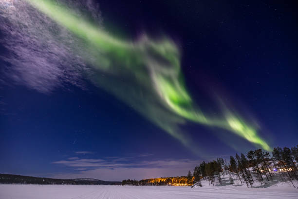 istock Purple and green Northern lights (aurora borealis) 1493965443