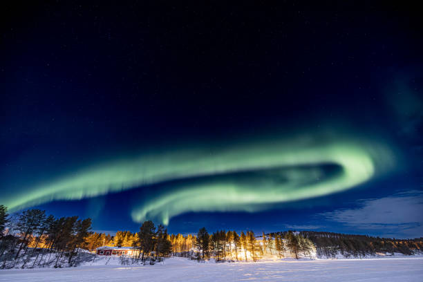 istock Circular green Northern lights (aurora borealis) 1493965476
