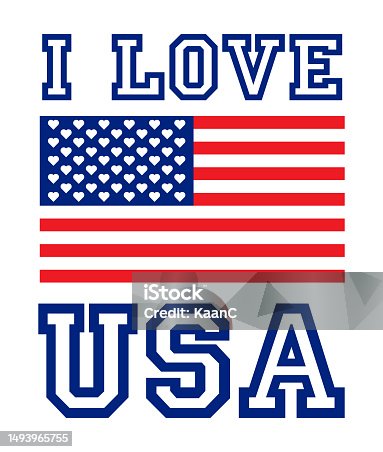 istock Love USA design with American flag. US patriotic logo, sticker or badge. Typography design for T-shirt graphic. Vector illustration. Vector stock illustration 1493965755