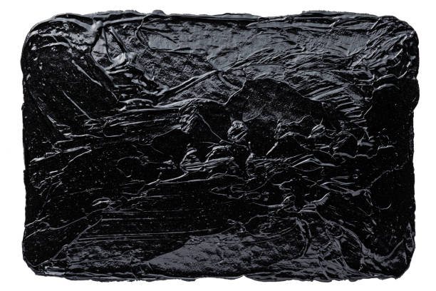 istock Shiny black acrylic painting isolated on white background. Brush stroke texture design element. 1493966226