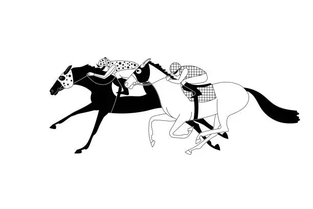 Vector illustration of Racehorses compete at the finish line, vector illustration