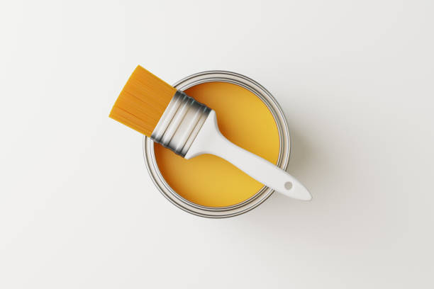 istock An open can of paint and a brush on a white background 1493968886