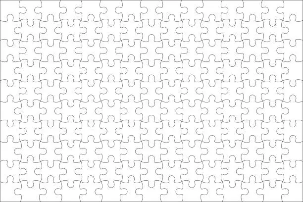 Vector illustration of Jigsaw puzzle template, 10x15, 150 blank pieces