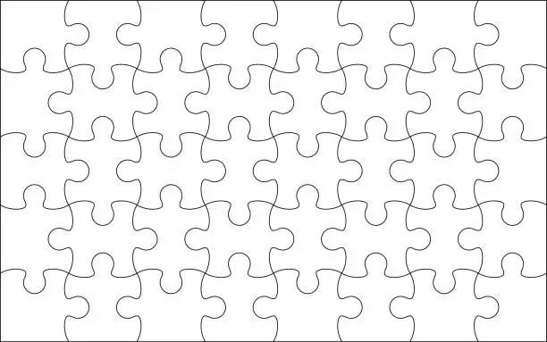 Vector illustration of Jigsaw puzzle template, 5x8, 40 blank pieces