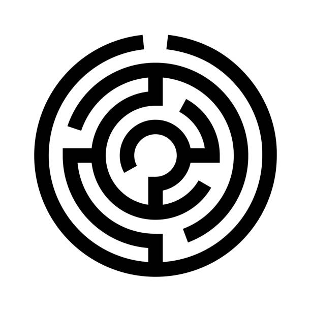 kreisförmiges labyrinth- oder labyrinthsymbol. bearbeitbarer strich - irrgarten stock-grafiken, -clipart, -cartoons und -symbole