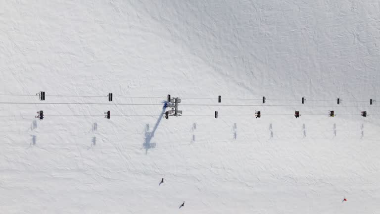 Overhead Drone Shot Of Ski Lift On Slope
