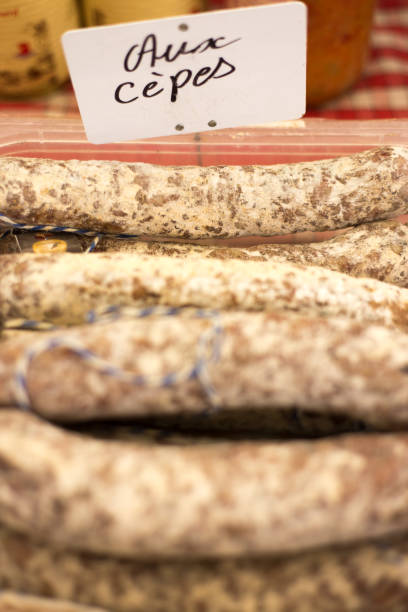 istock France: Artisanal Sausages with Sign: Aux Cepes 1493972557