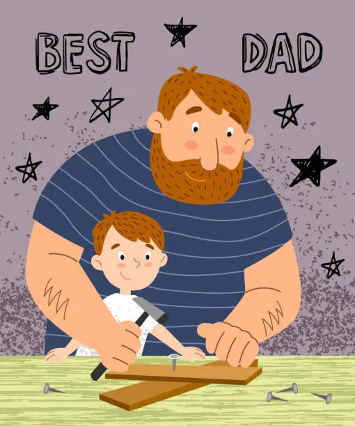 Vector illustration of Best dad postcard