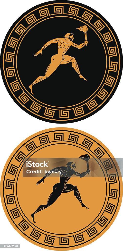 Reverse images of orange and black . flame the figure shows the runner with the . flame Classical Greek stock vector