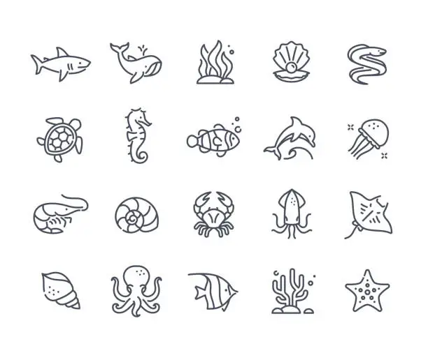 Vector illustration of Sea inhabitants icons