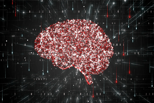 Brain, artificial intelligence echnology innovation background, digitally generated image.