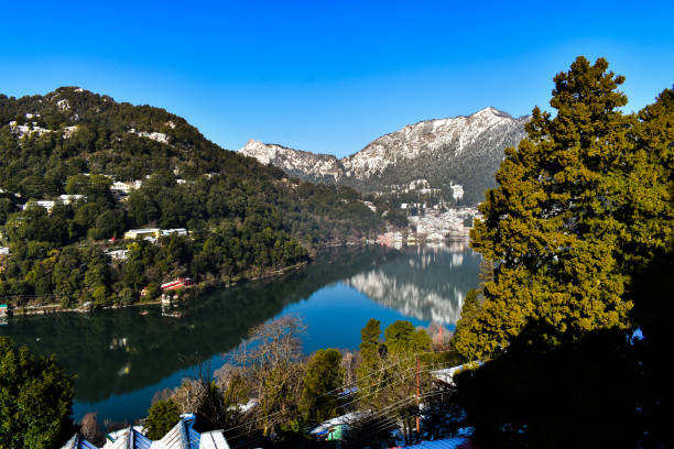 istock Snow covered mountain and reflection on Nainital lake . 1493982689