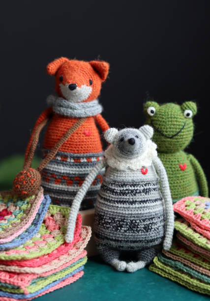 istock Crochet toys on dark background 1493983087