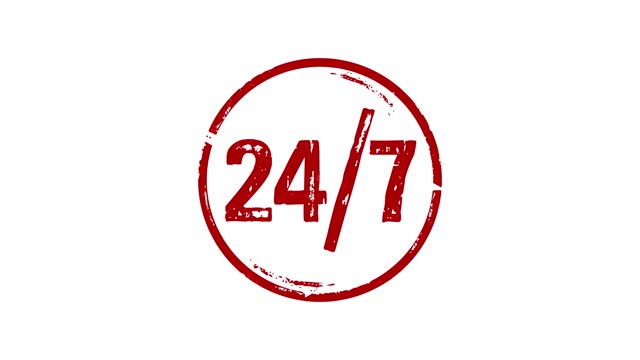 24 by 7 24 hour a day service round the clock stamp and stamping isolated animation