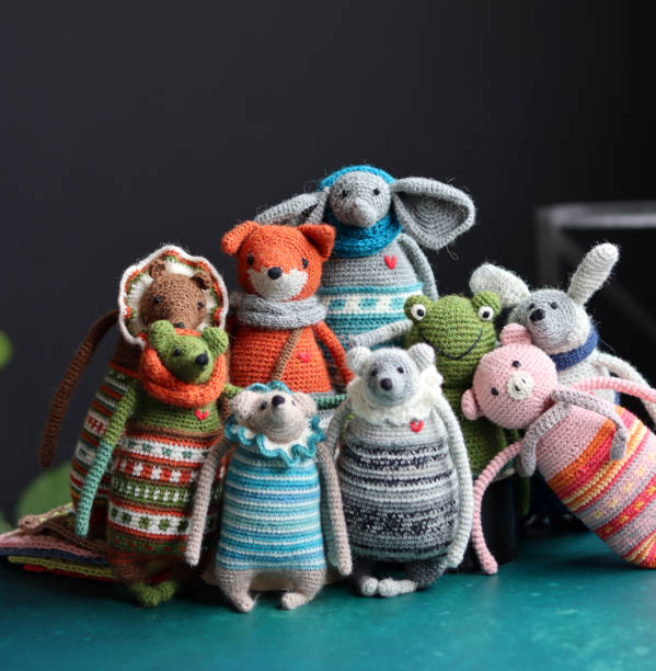 istock Crochet toys on dark background 1493983520