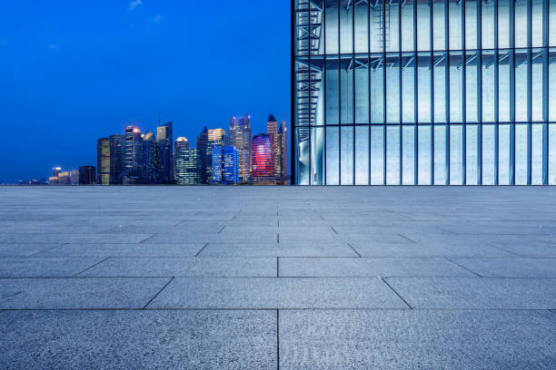 istock Empty floor and city building at night 1493987857