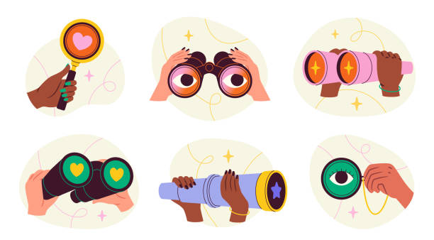 ikony z lornetką - binoculars stock illustrations