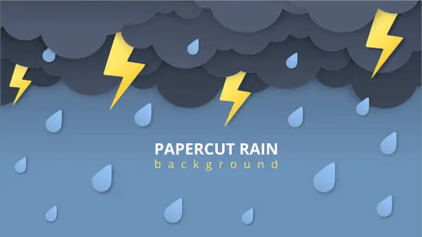 Vector illustration of Papercut rain background