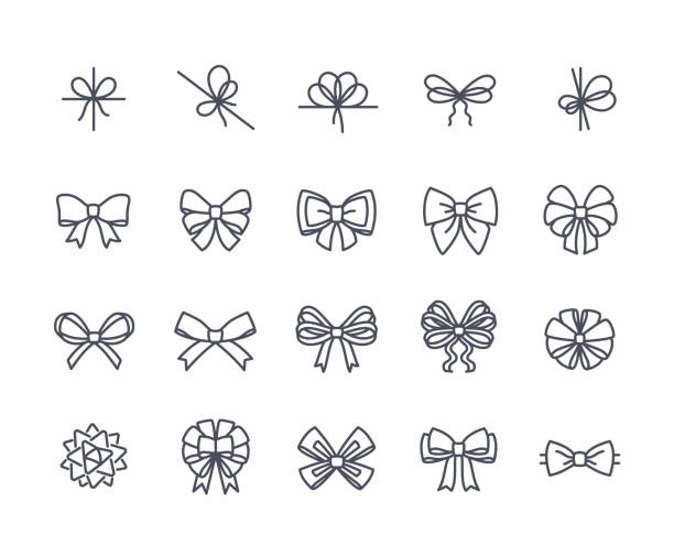 ilustraciones, imágenes clip art, dibujos animados e iconos de stock de conjunto simple de arcos - gift backgrounds bow cut out