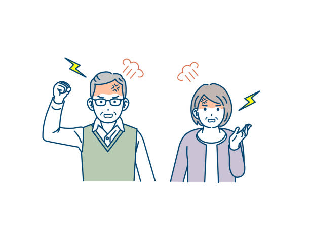 stockillustraties, clipart, cartoons en iconen met angry elderly couple - grommen